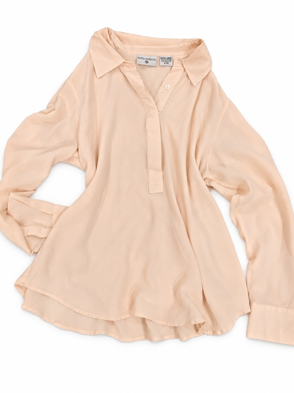 kathy ireland Peach Blush Long-Sleeve V-Neck Blouse